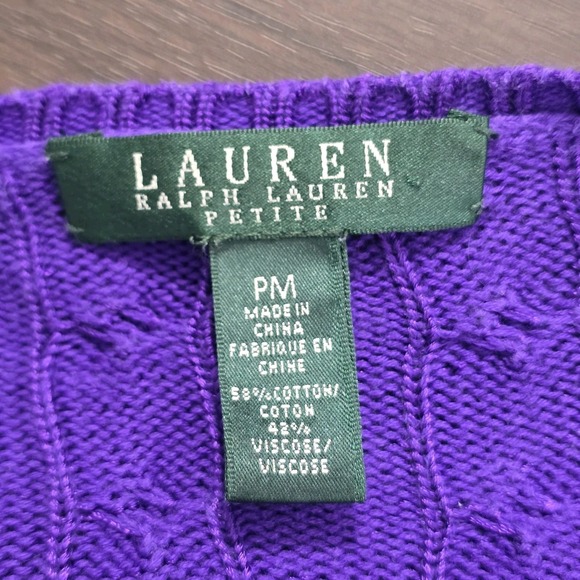 Lauren Ralph Lauren Womens Purple Cable-Knit V-Neck Sweater Size Petite Medium - Picture 3 of 8